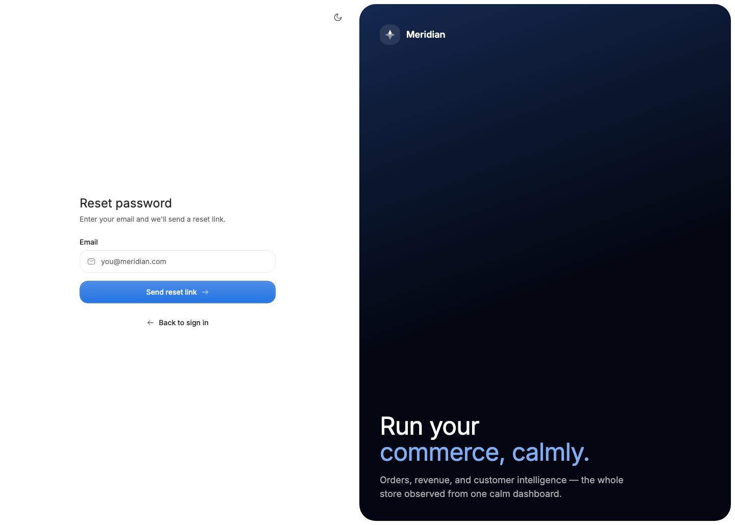 Meridian Forgot password screen